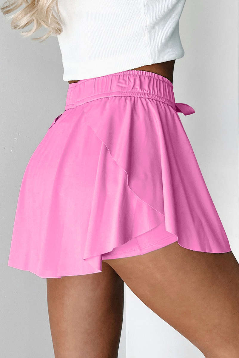 Bonbon Drawstring Elastic Waistband Lined Tennis Skorts