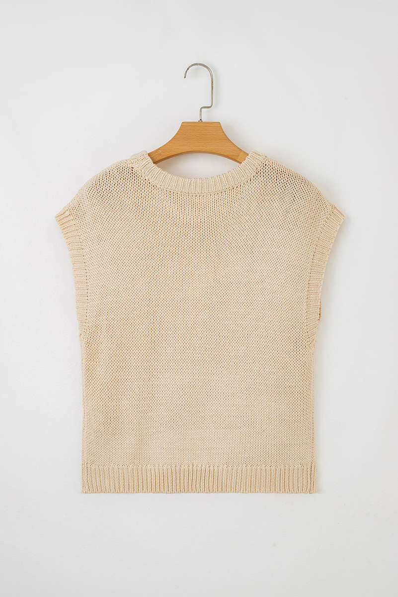 Parchment Bowknot Applique Cap Sleeve Sweater