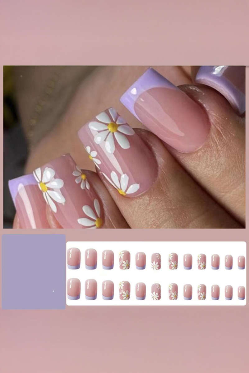 Phalaenopsis 24pcs Flower French Tip Square Nail Stickers