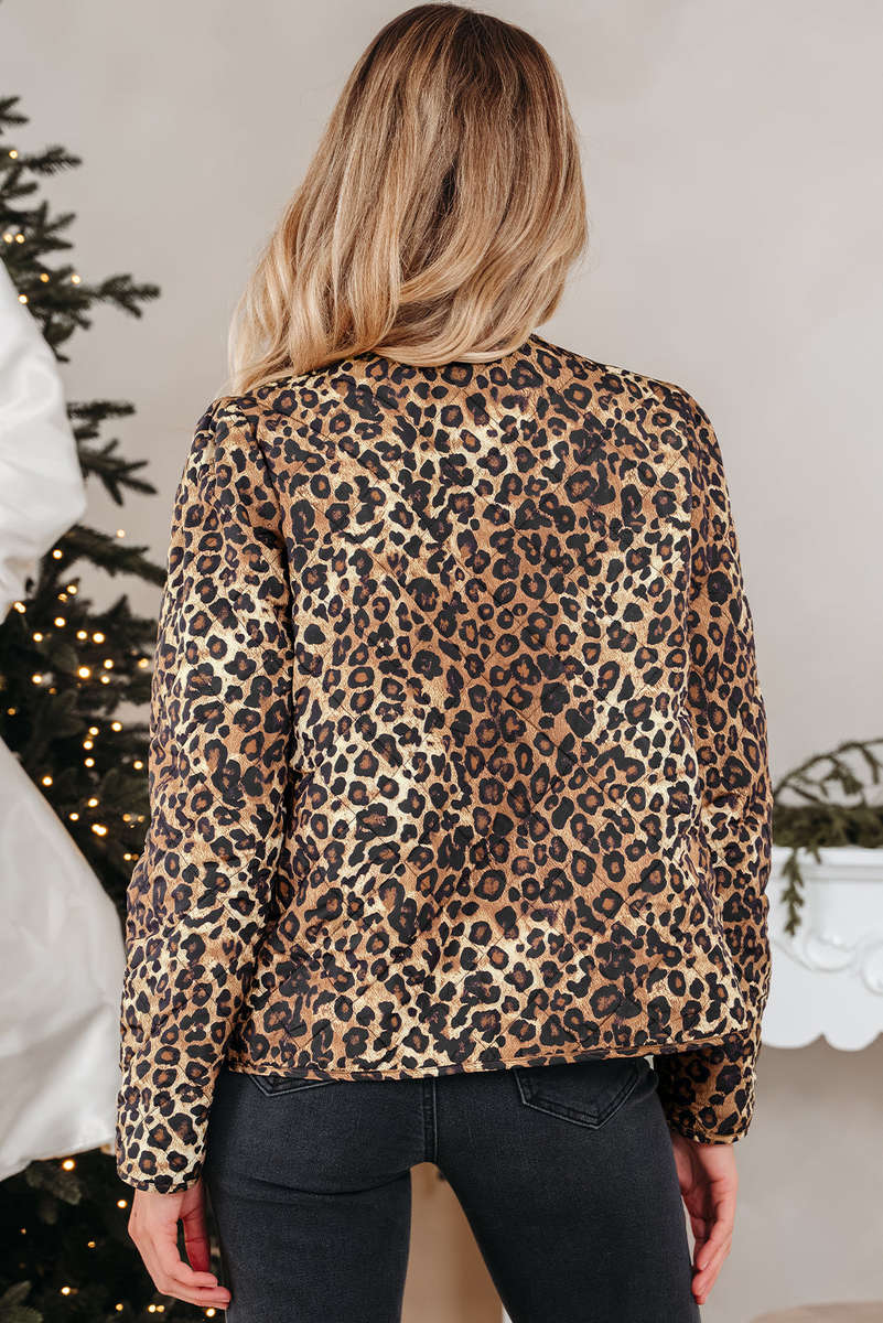 Khaki Leopard Quilted Tie Front Jacket