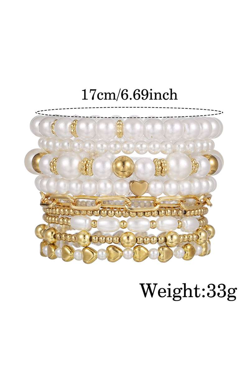 Gold 9-Piece Mixed Faux Pearl Bead Stretch Bracelet Set
