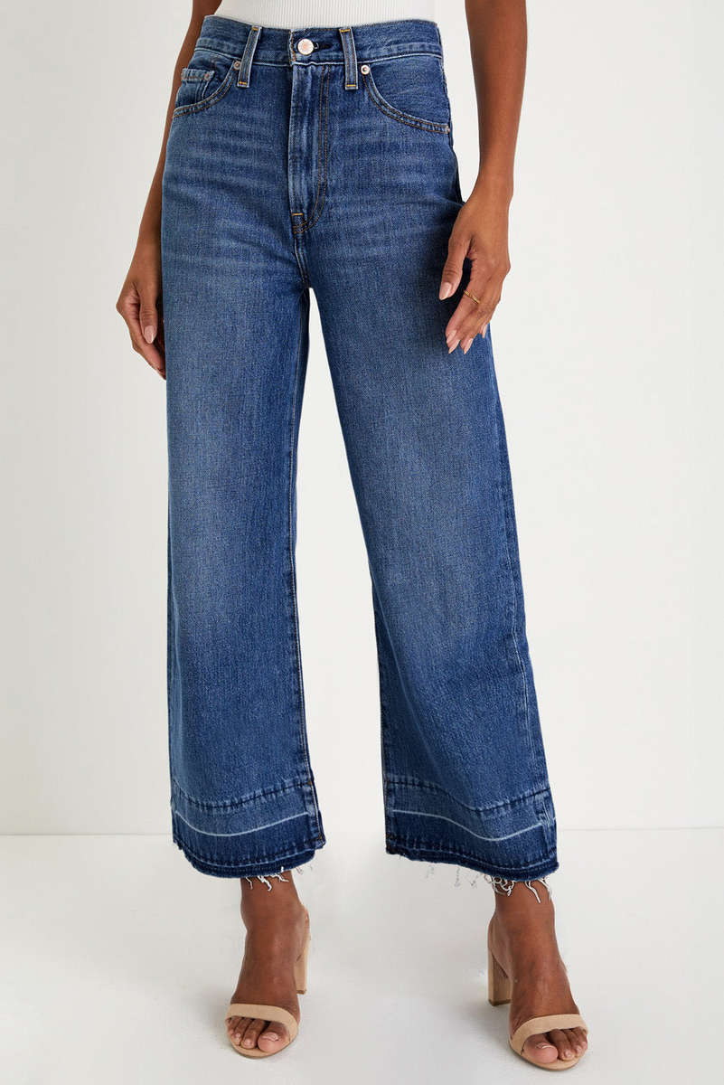 Real Teal Raw Hem Straight Leg Loose High Waist Jeans