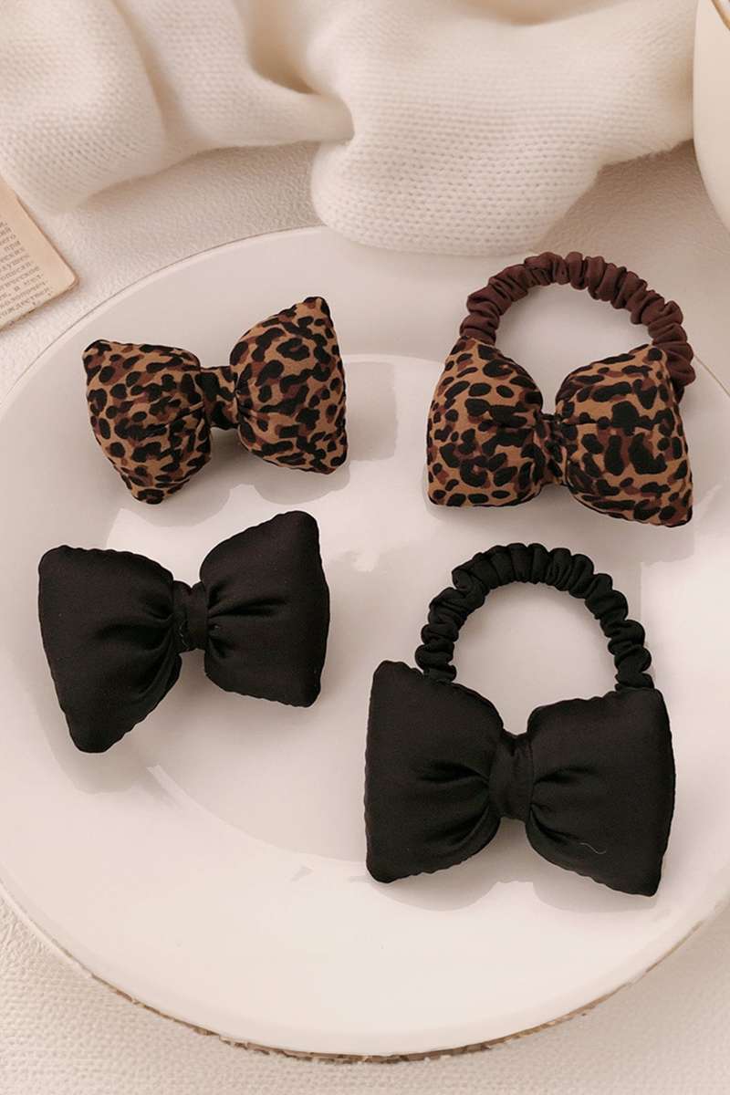 Chestnut Leopard Printed Puffy Bow Hair Tie