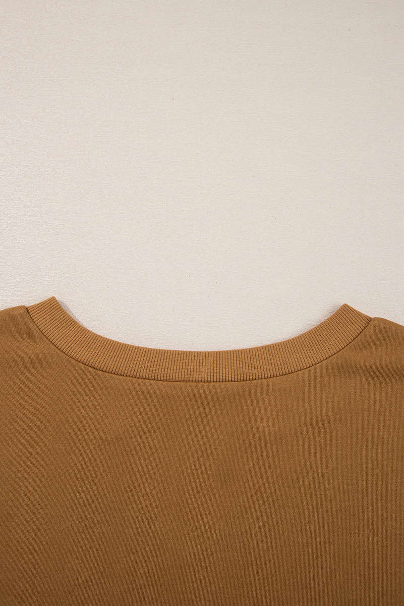 Multicolor Oversized Mixed Textured Split Neck High Low Patchwork Sweatshirt
