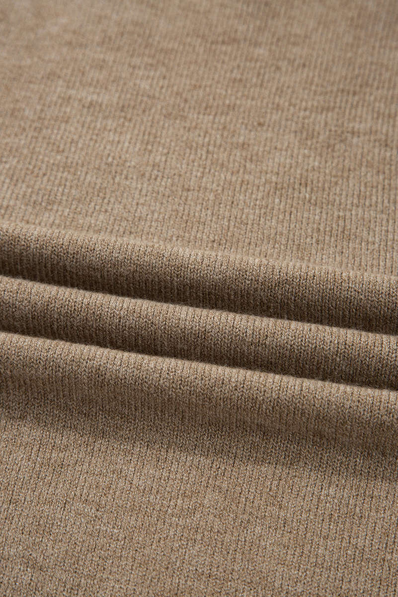 Camel Buttoned Bishop Sleeve Crew Neck Sweater