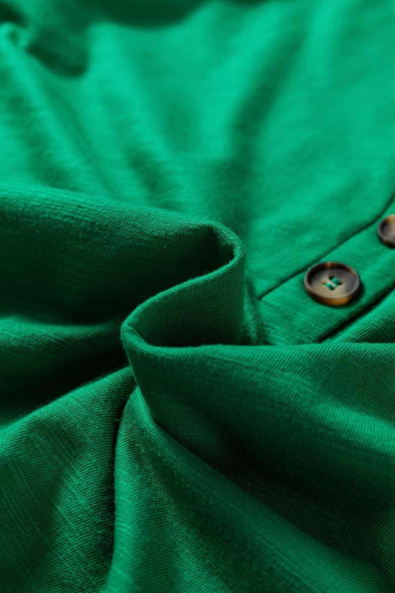 Mist Green Solid Color Button V Neck Long Sleeve Top