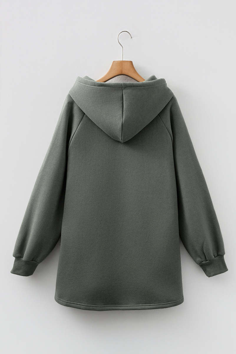 Four Leaf Clover Fleece Lined Adjustable Drawstring Oversize Tunic Hoodie