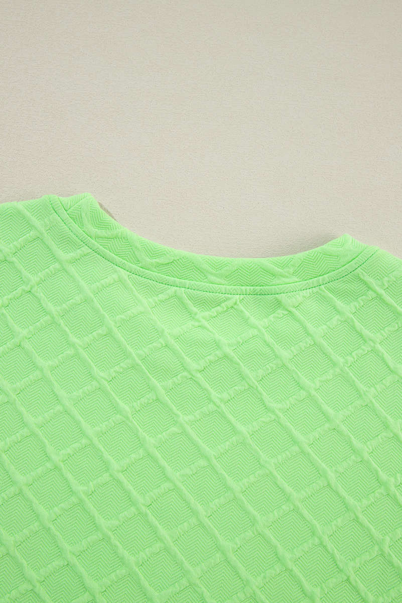 Light Green Checkered Textured Tee and Drawstring Shorts