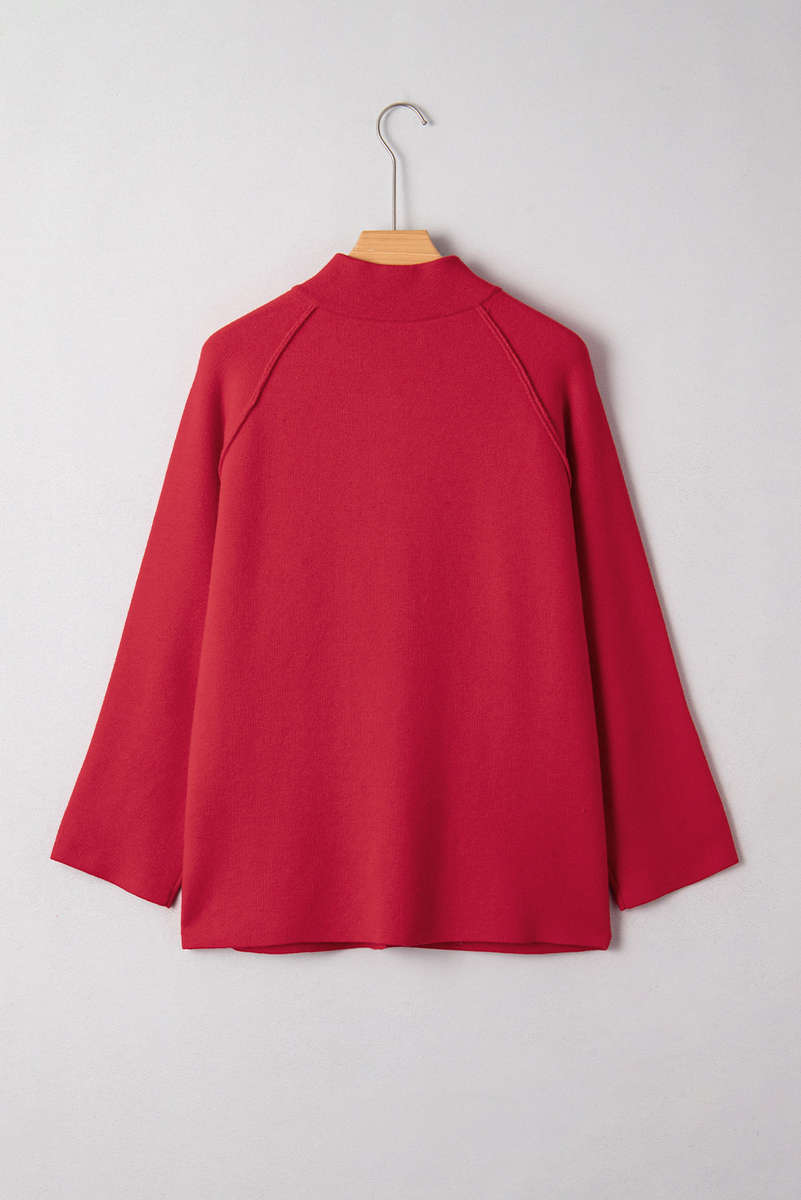 Fiery Red Collared Button Front Wrapped Cardigan Jacket