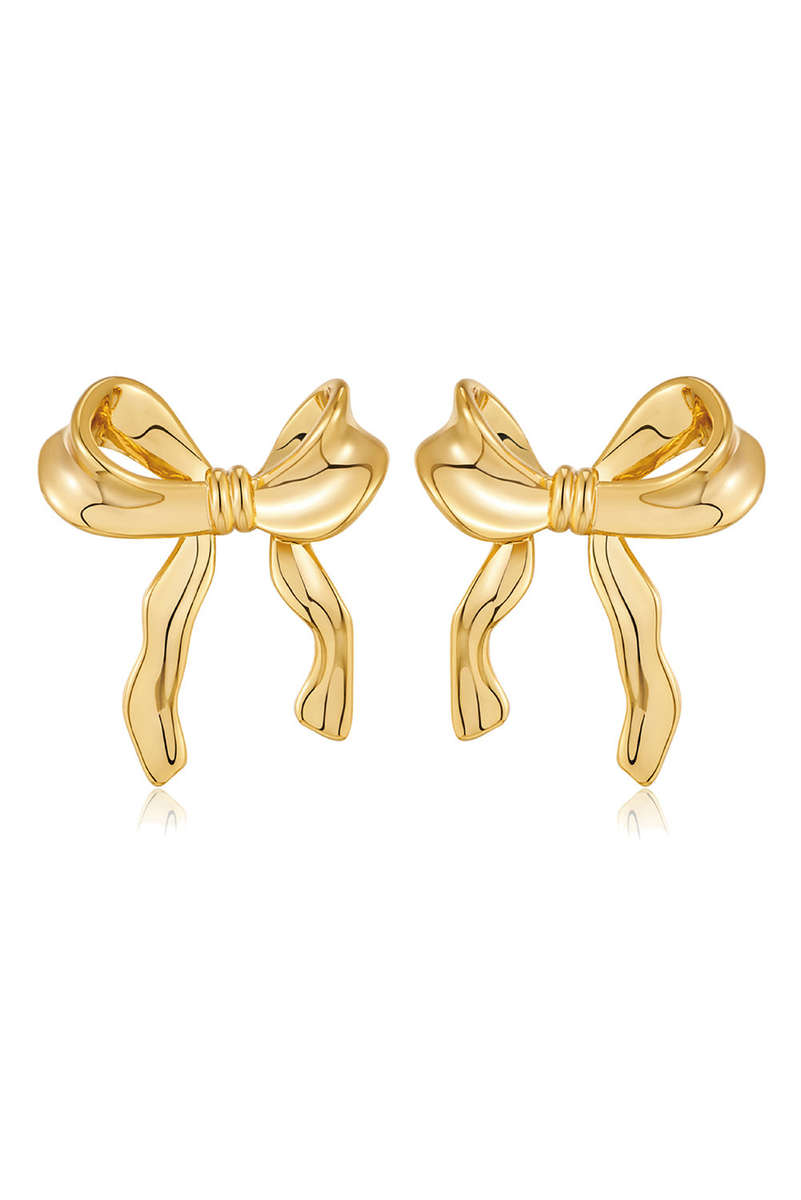 Gold Elegant Bow Design Plated Studded Earrings