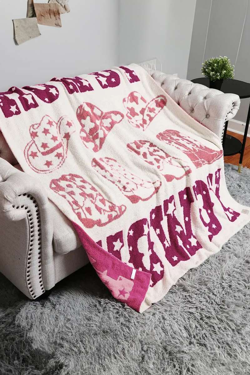 Pink Howdy Boots Sherpa Throw Blanket
