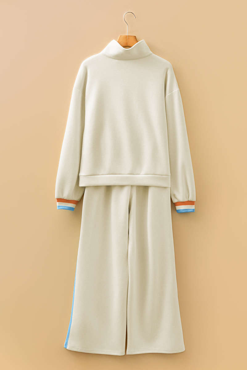 Apricot Striped Patchwork Quarter Zip Pullover Loose Pant Set