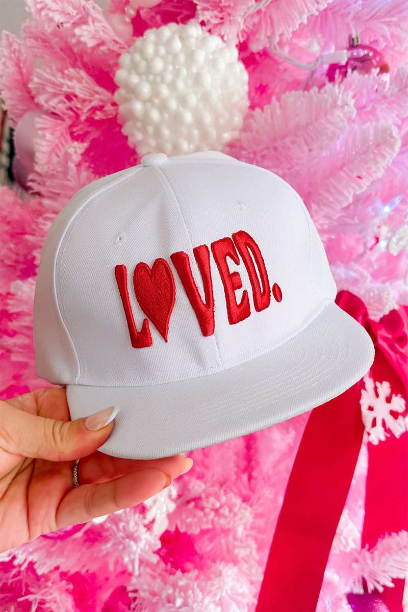 White LOVED Custom Embroidered Valentines Day Baseball Cap
