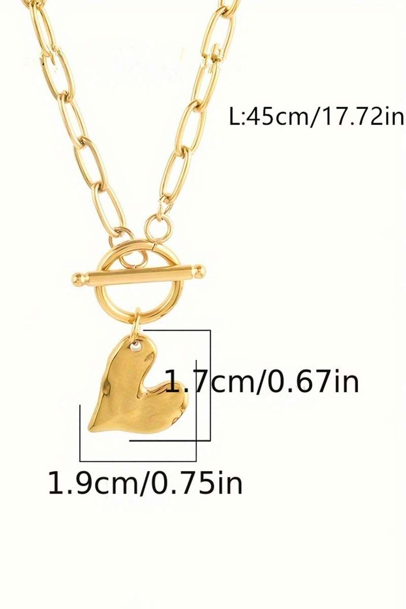 Gold Plated Toggle Heart Charm Paper Clip Chain Necklace