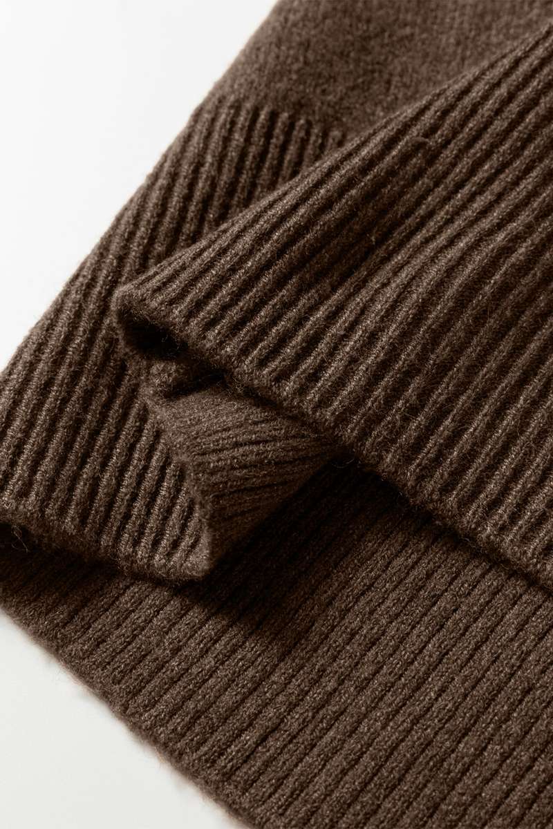 Coffee Dotted Print Ribbed Edge Knit Sweater