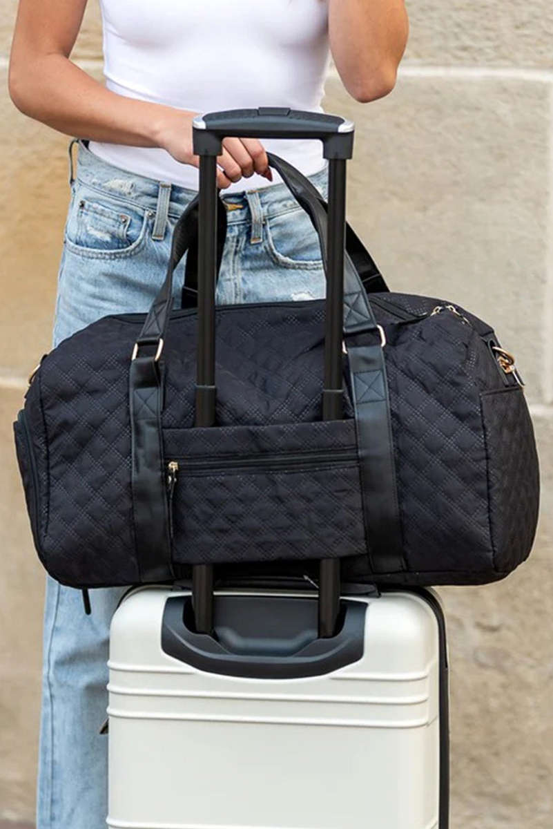 Black Rhombus Textured Waterproof Travel Duffel Bag