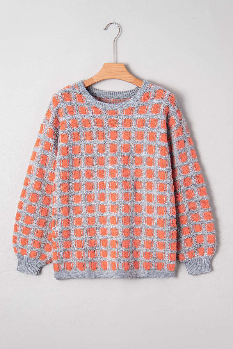 Pink Checkered Oversized Side Slit Sweater