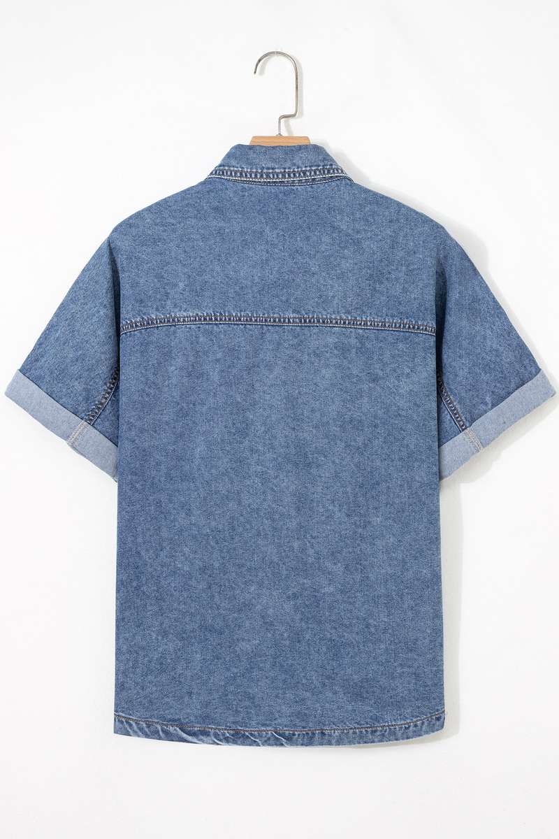 Ashleigh Blue Button Flap Pocket Cuffed Short Sleeve Denim Shirt
