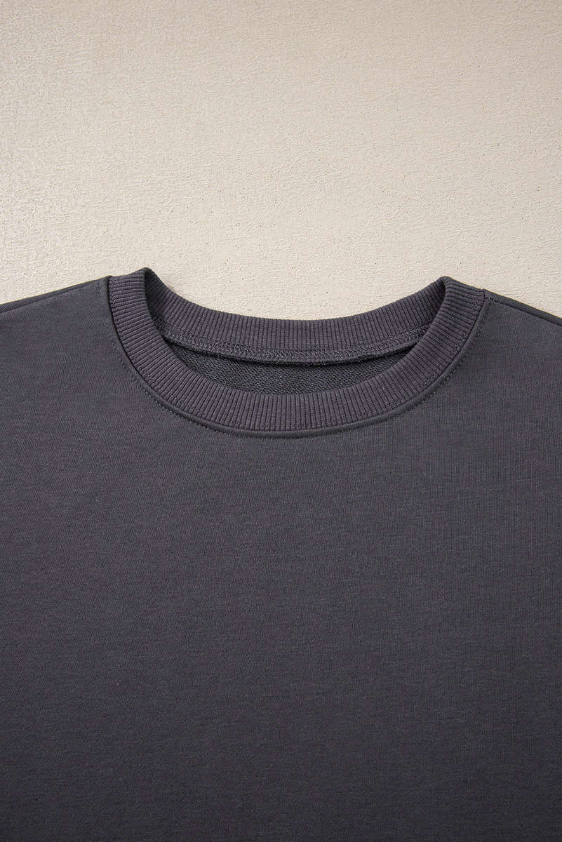 Dark Grey Varsity Striped Detail Drop Shoulder Oversized Sweatshirt