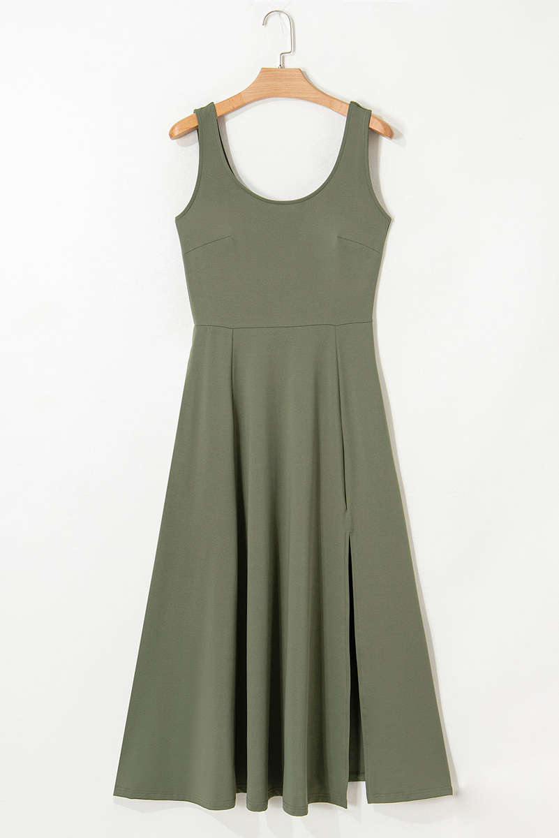 Four Leaf Clover Sleeveless Scoop Neck Flared Split Midi Dress