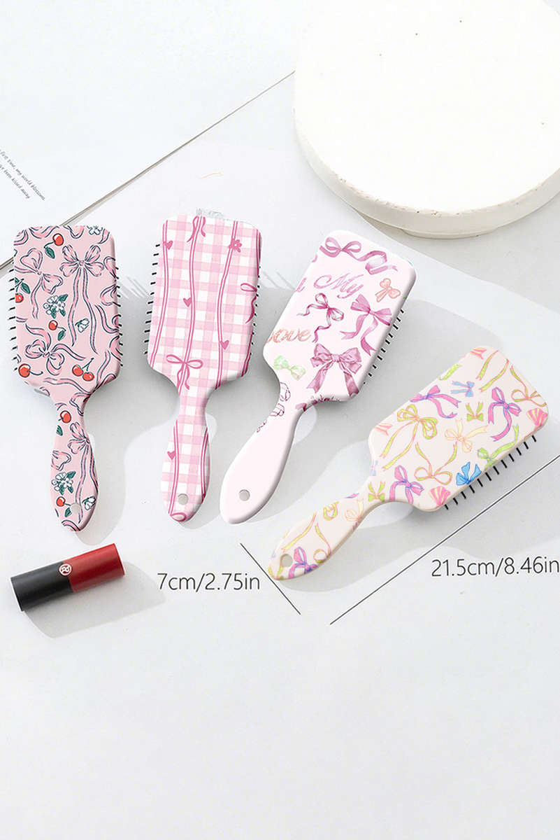 White Multi Ribbon Bow Print Air Cushion Comb