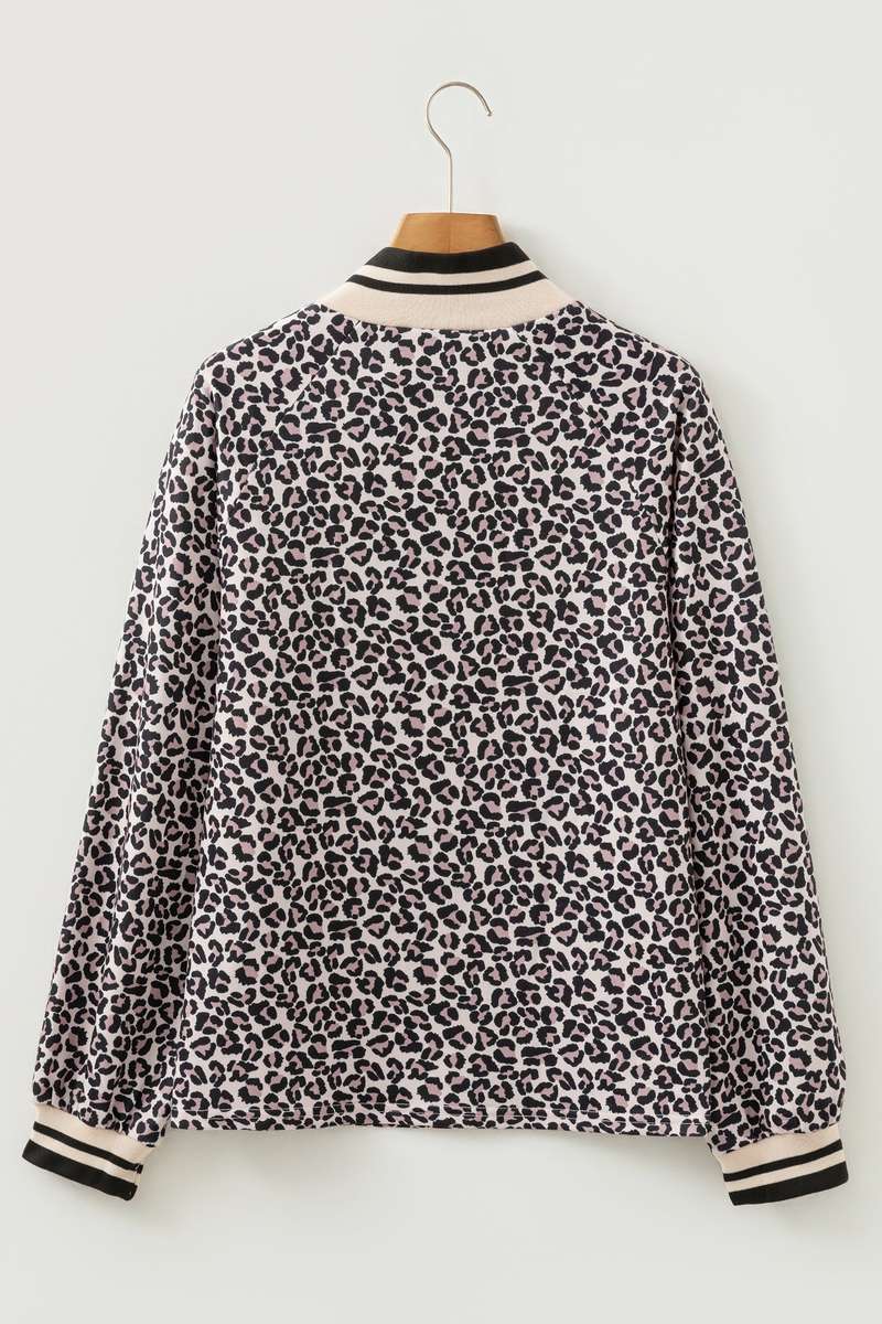 Khaki Leopard Print Half Zip up Blouse