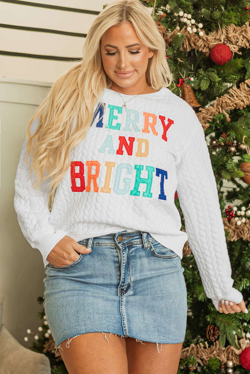 Dearlovers White Merry And Bright Cable Knit Pullover Sweatshirt