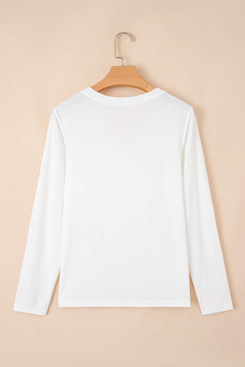 White Solid Color V Neck Long Sleeve Stretchy Top