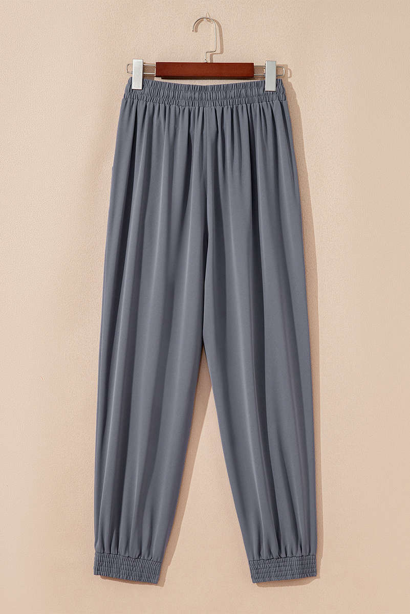 Gray Drawstring Elastic Waistband Pocketed Cropped Jogger Pants
