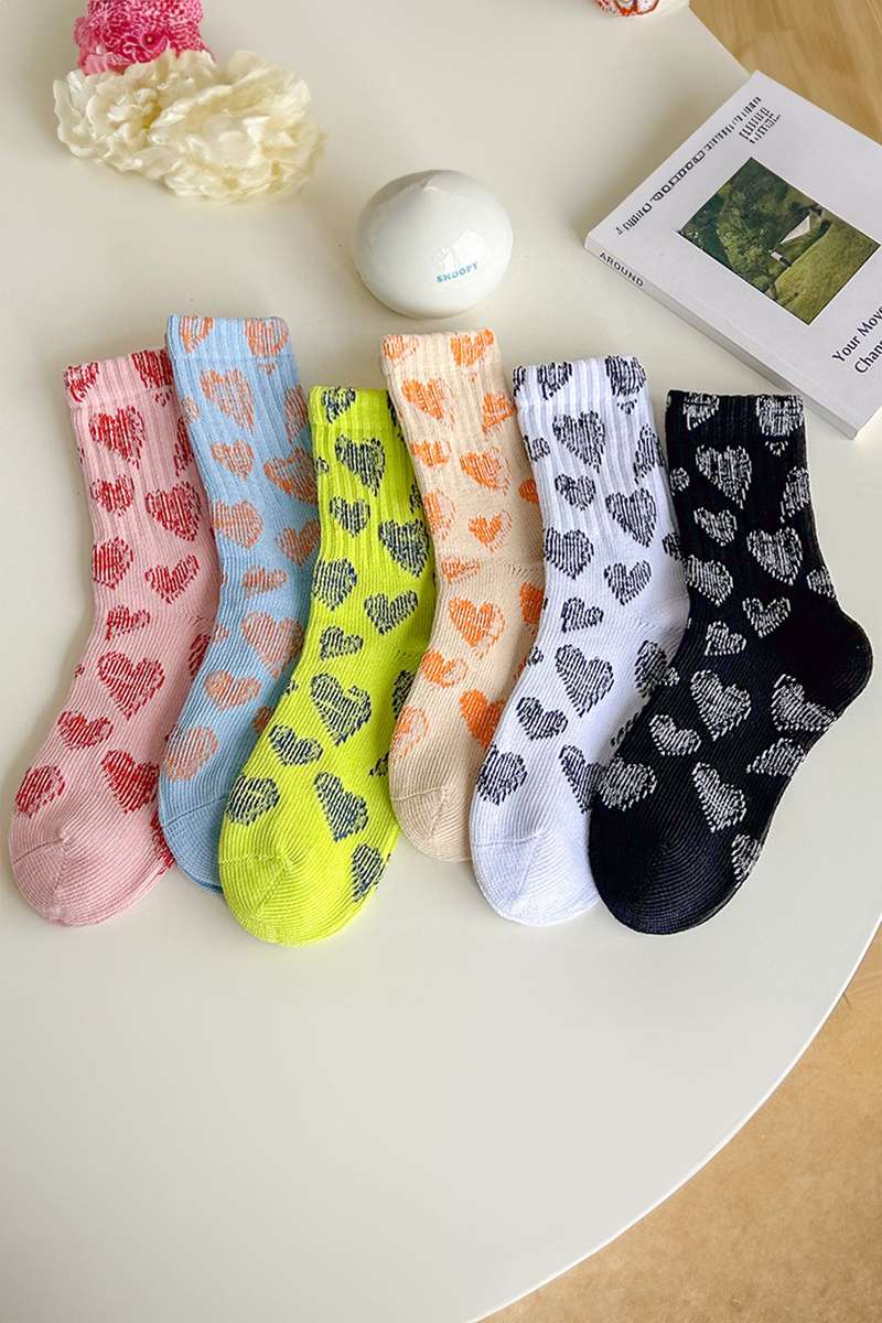 Pink Vintage Heart Pattern Combed Cotton Socks
