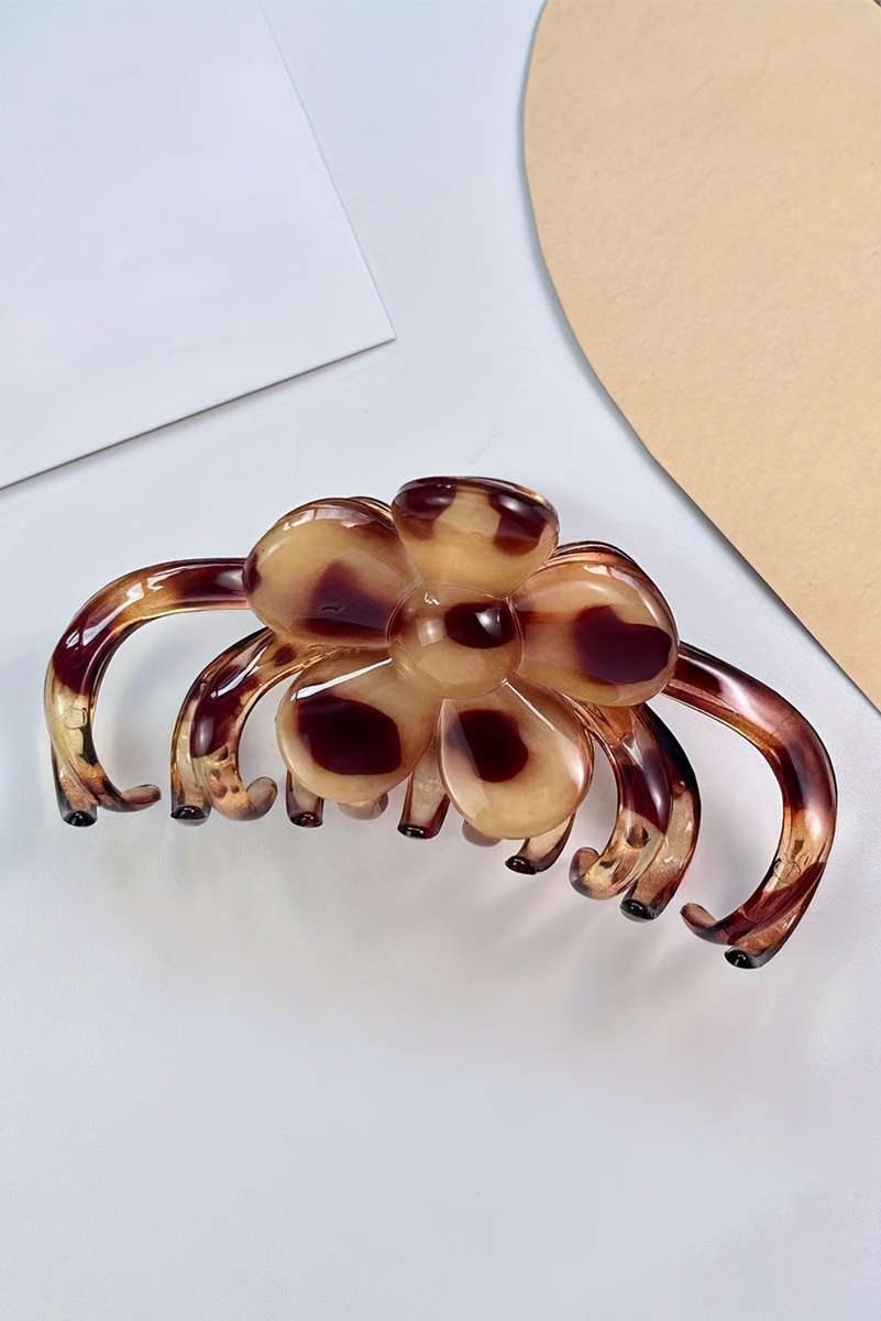 Thai Curry Amber Leopard Resin Flower Hair Claw Clip