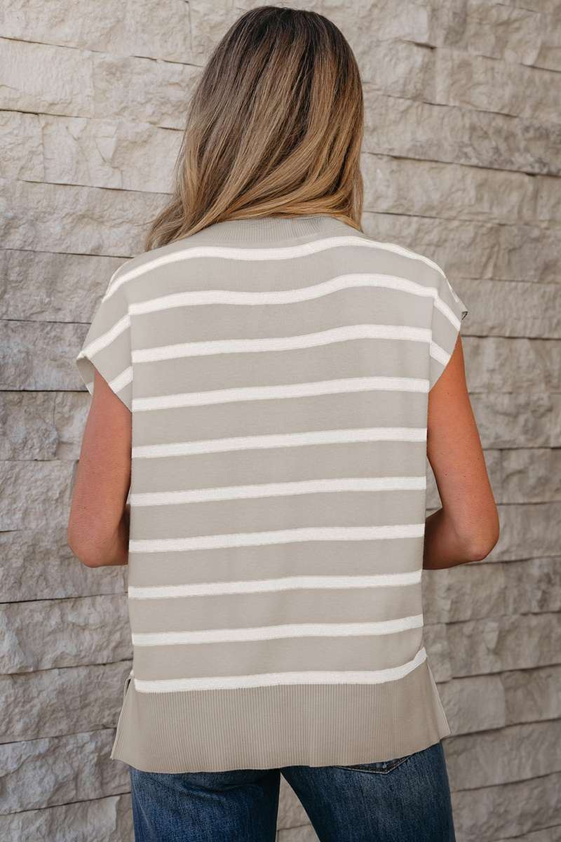 Parchment Side Slits Crewneck Short Sleeve Sweater Tee