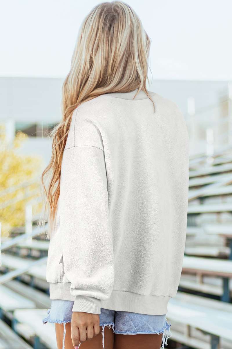 White Oversize Drop Shoulder Reversible Mock Neck Sweatshirt