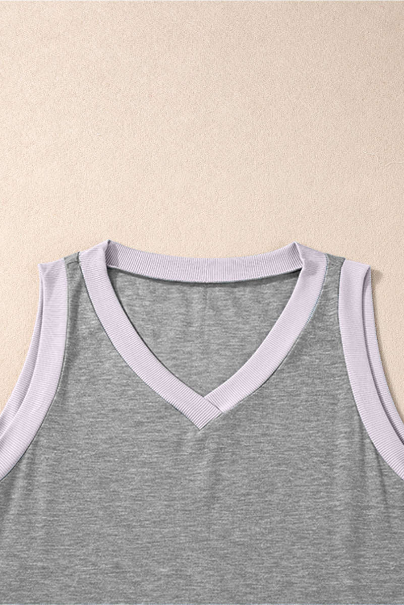 Gray Ribbed V Neck Tank