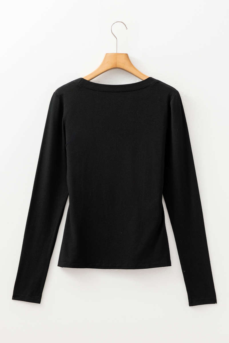 Black Solid Color Long Sleeve Fitted Top