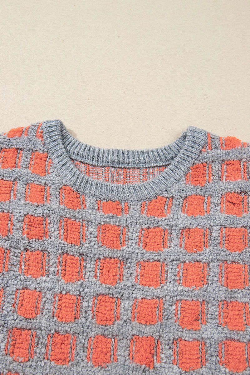 Pink Checkered Oversized Side Slit Sweater