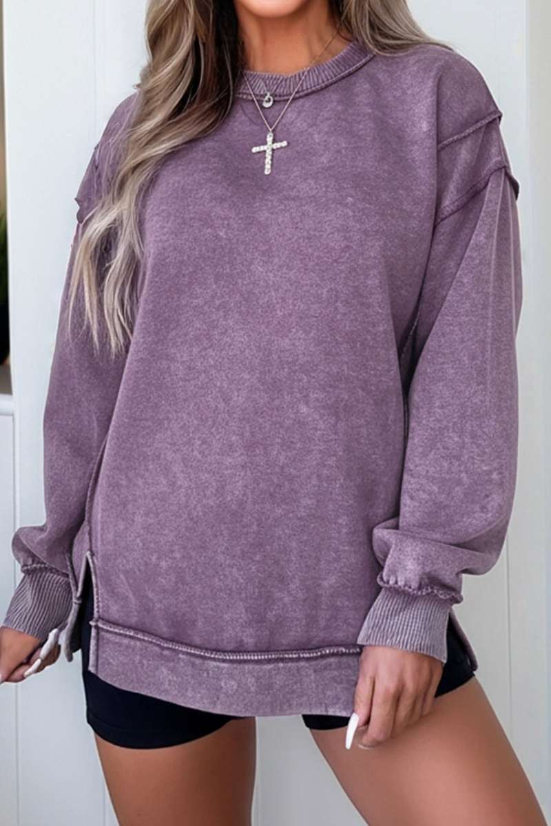Valerian Mineral Wash Exposed Seam Side Slit Sweatshirt