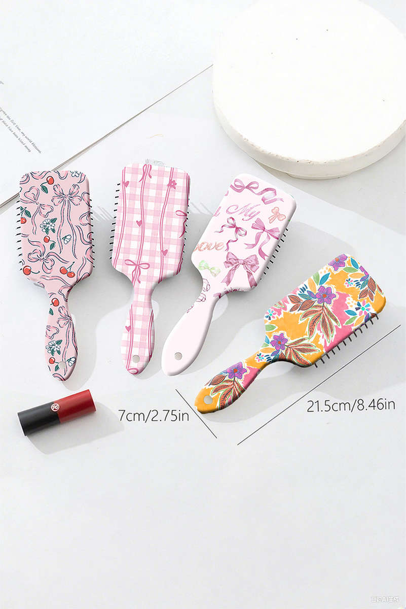 Rose Red Boho Vacation Floral Print Large Cushion Paddle Comb