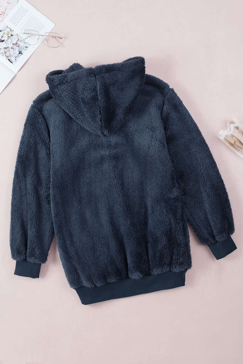 Navy Warm Furry Pullover Hoodie