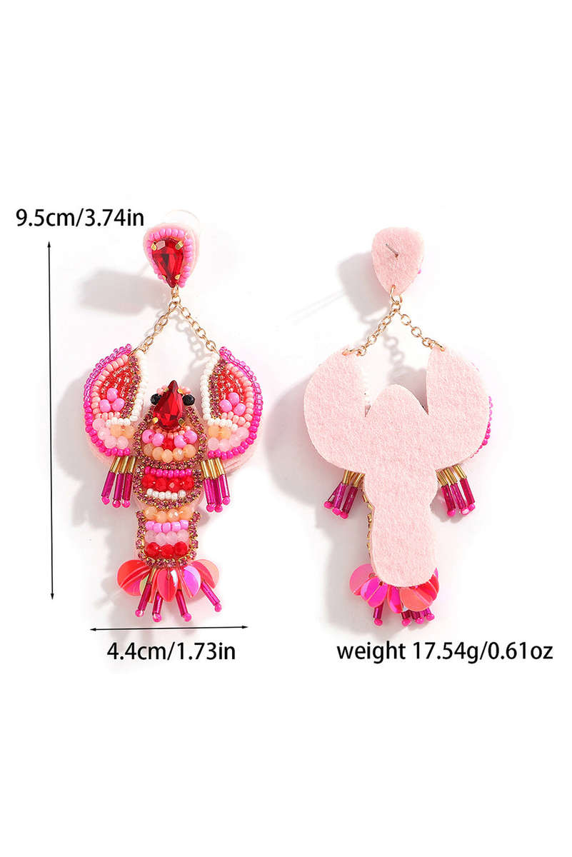 Rose Red Crystal Gem Beaded Crayfish Earrings