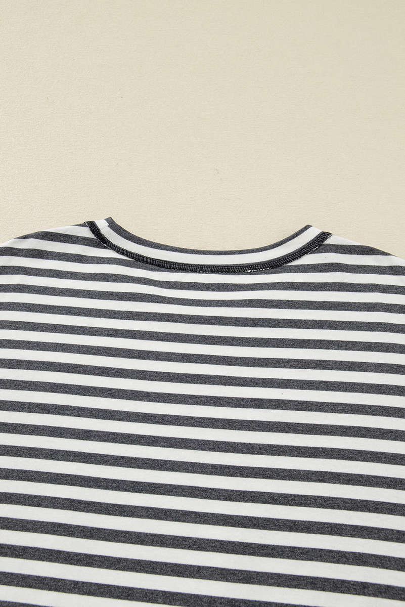 Gray Stripe Contrast Star Stitched Plus Size Long Sleeve Top