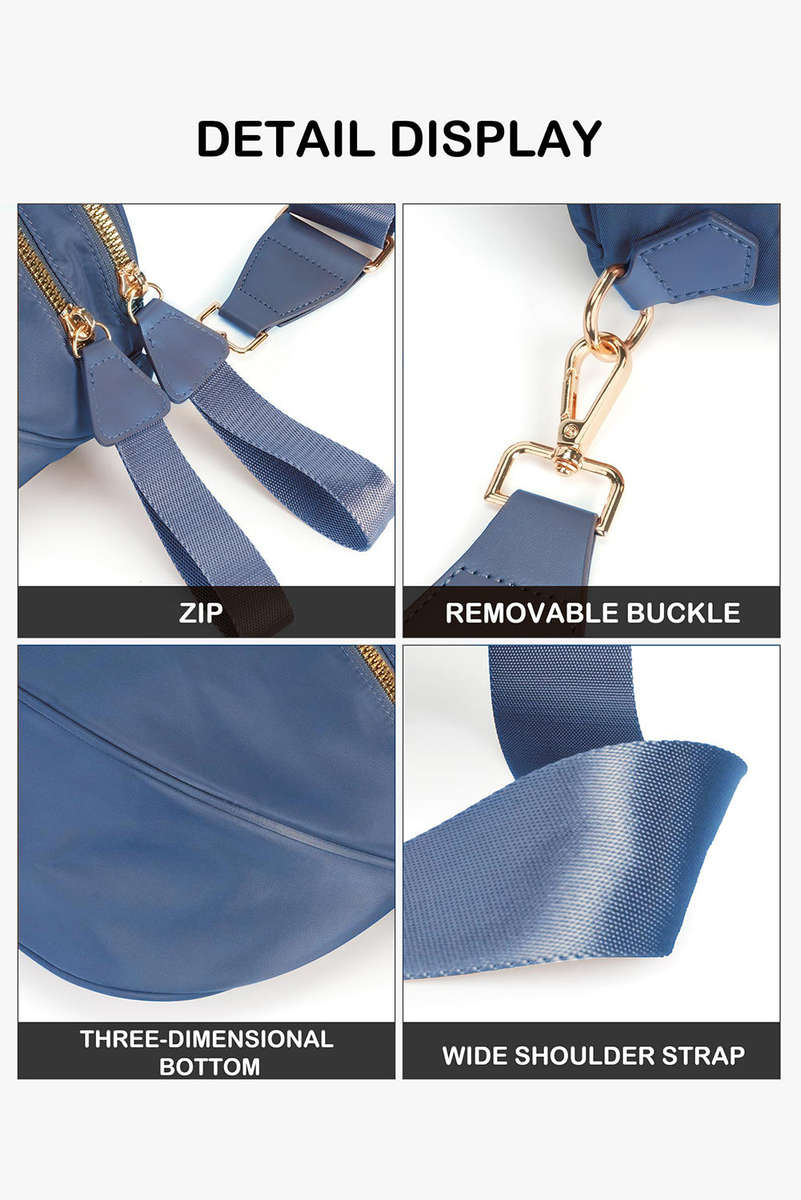 Sail Blue Double Zip Crescent Shape Adjustable Sling Bag