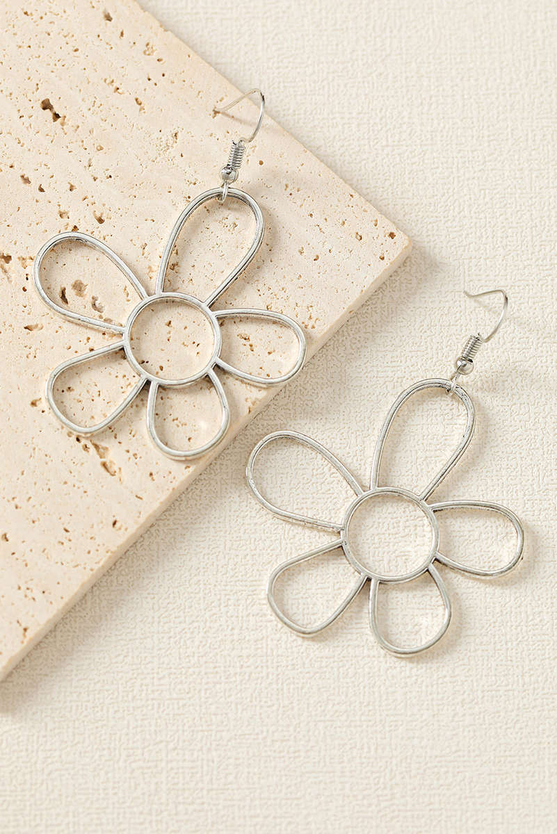 Silvery Alloy Hollowed Flower Hook Earrings