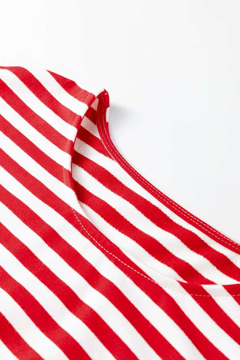 Red Stripe Drop Shoulder Long Sleeve Top Lounge Pants 2pcs Set