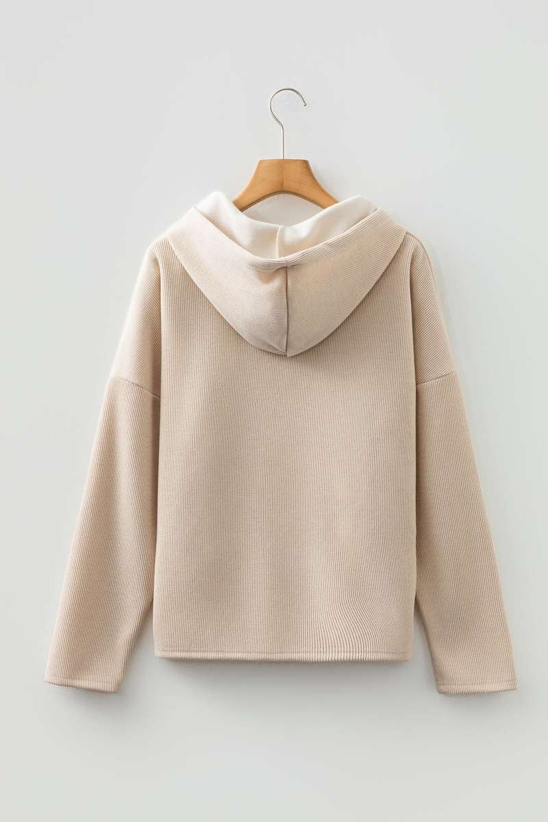 Parchment Thermal Textured Leopard Drawstring Baggy Hoodie