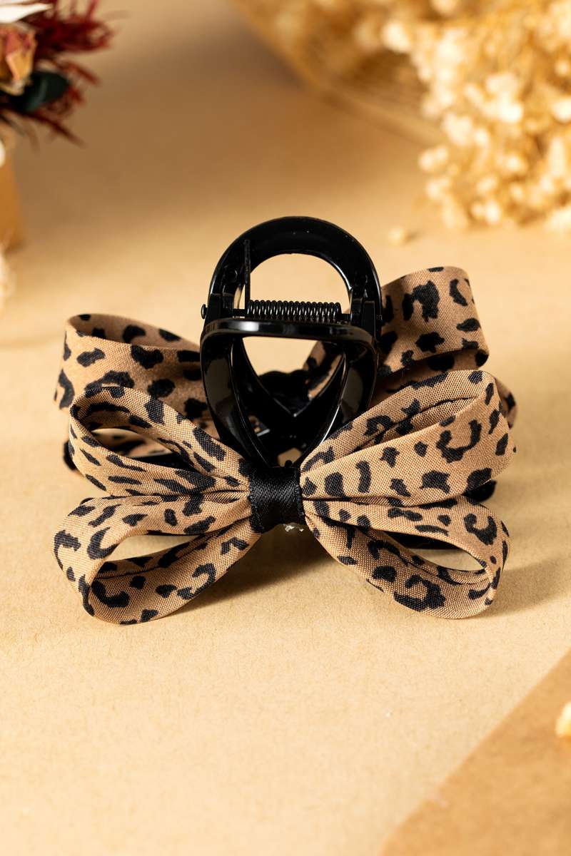 Chestnut Leopard Bow Applique Plastic Hair Claw Clip