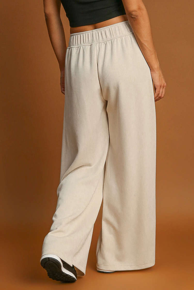 Apricot Loop Drawstring Elastic Waistband Casual Wide Leg Pants
