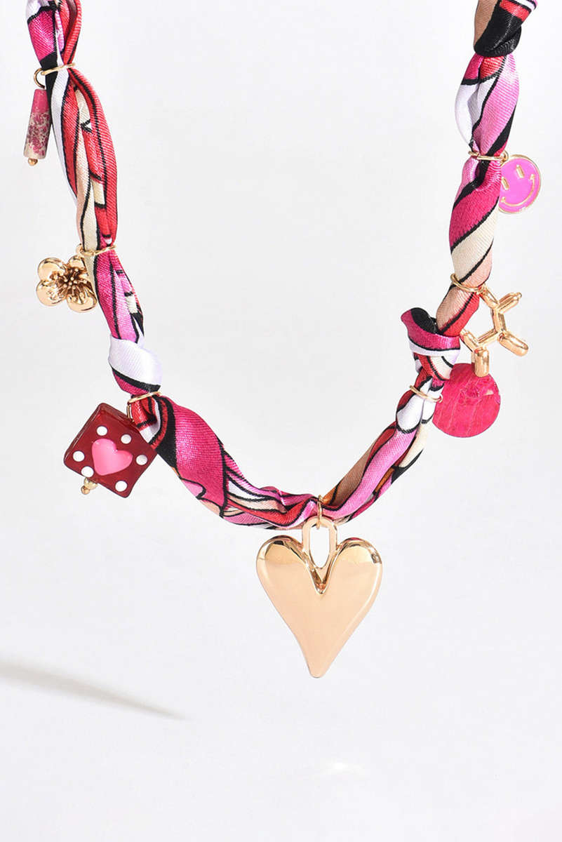 Strawberry Pink Valentines Multi Detail Knot Scarf Necklace