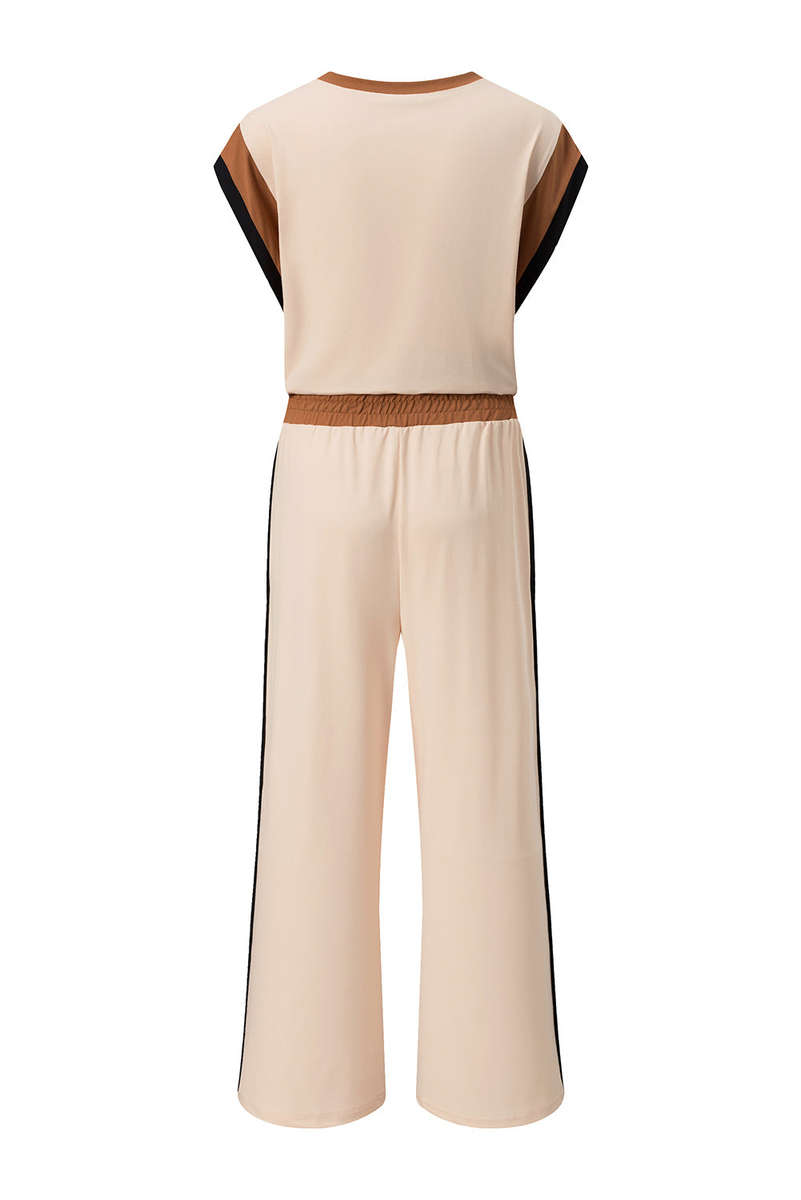 White Color Block Detail Casual Two-piece Set