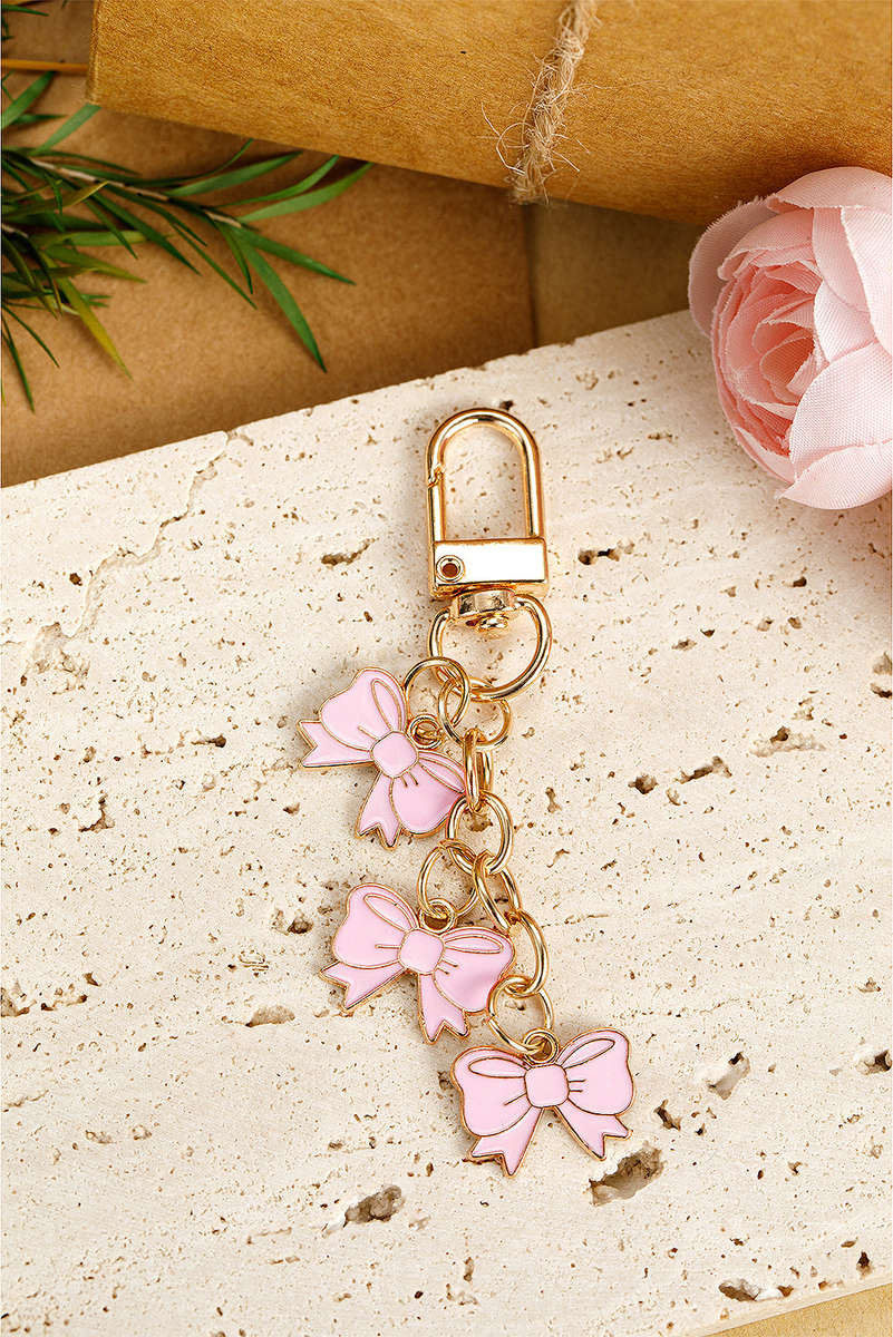 Pink Bow Knot Shape Charms Plated Alloy Keychain
